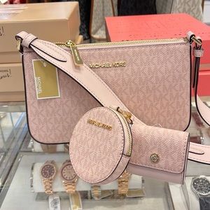 MICHAEL KORS JET SET TRAVEL SMALL SHOULDER CROSSBODY BAG WITH TECH ATTCH AIRPOD